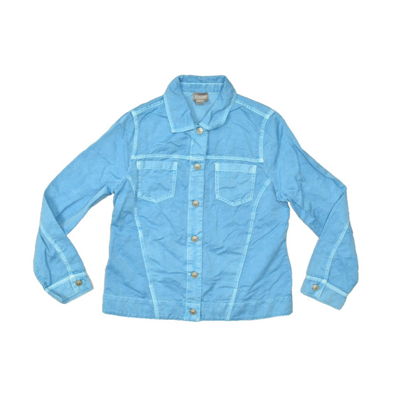 Chico's Blue Cotton Linen Blend Denim Style Jacket Buttons Size 0 Long Sleeve - Picture 1 of 8